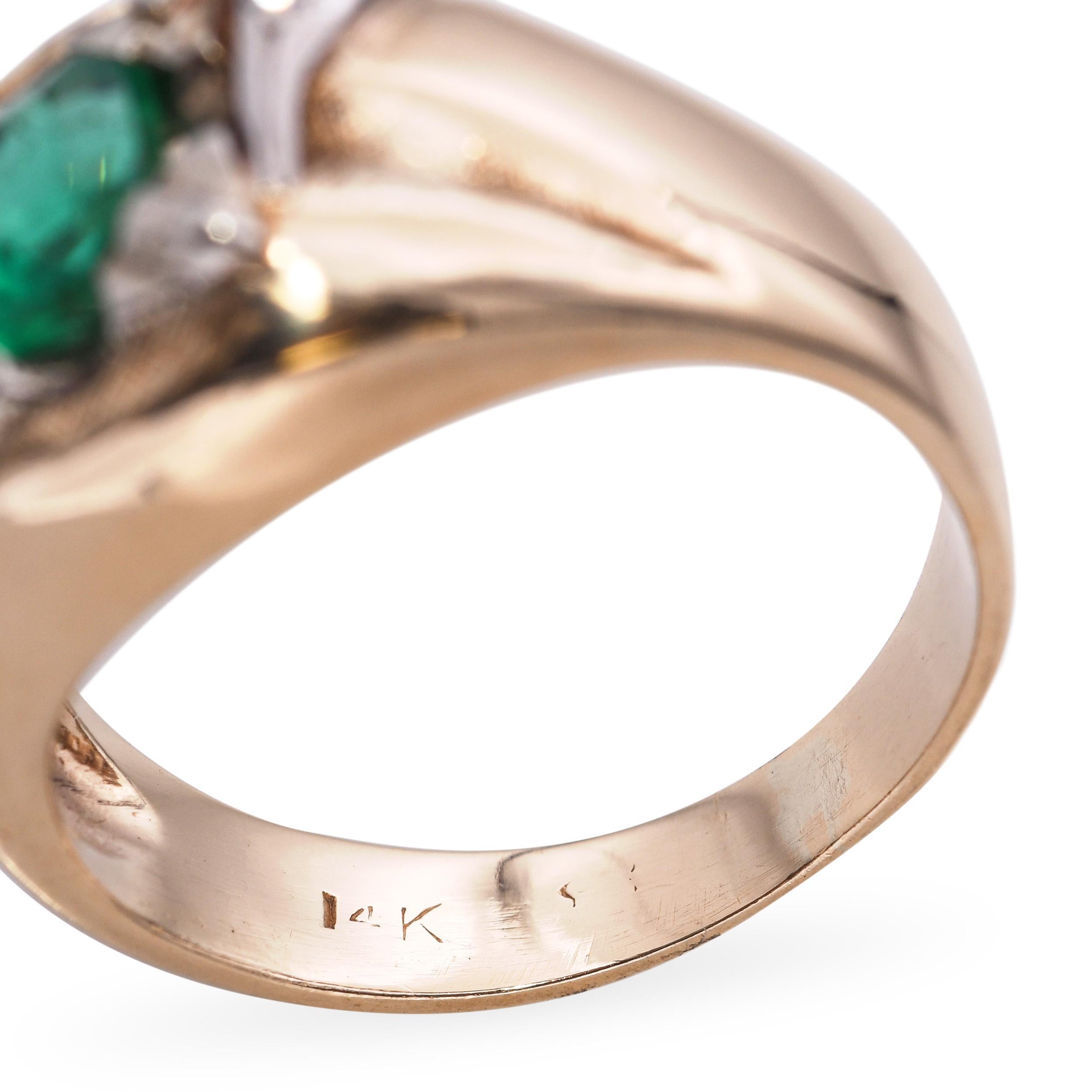 Vintage 14k Yellow Gold 0.68ct Emerald and Diamond Ring For Sale 2