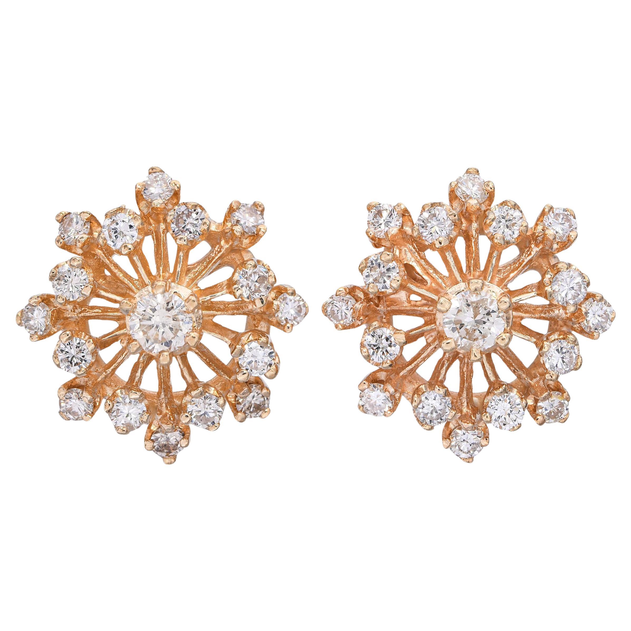 Vintage 14k Yellow Gold 0.69tcw Diamond Stud Earrings