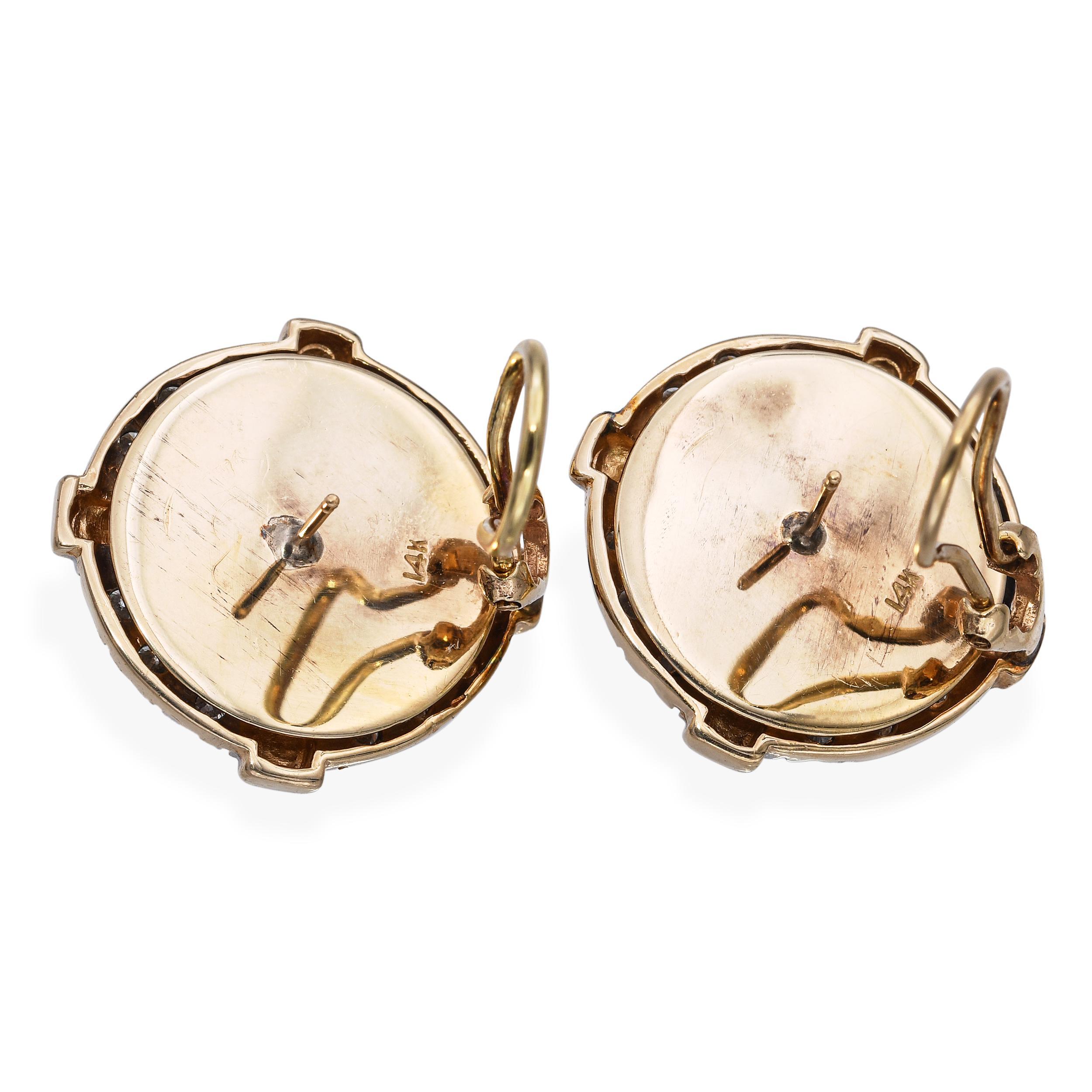 Vintage 14k Gelbgold 0,72tcw Diamant und Mabe Perle Ohrringe im Zustand „Gut“ im Angebot in New York, NY