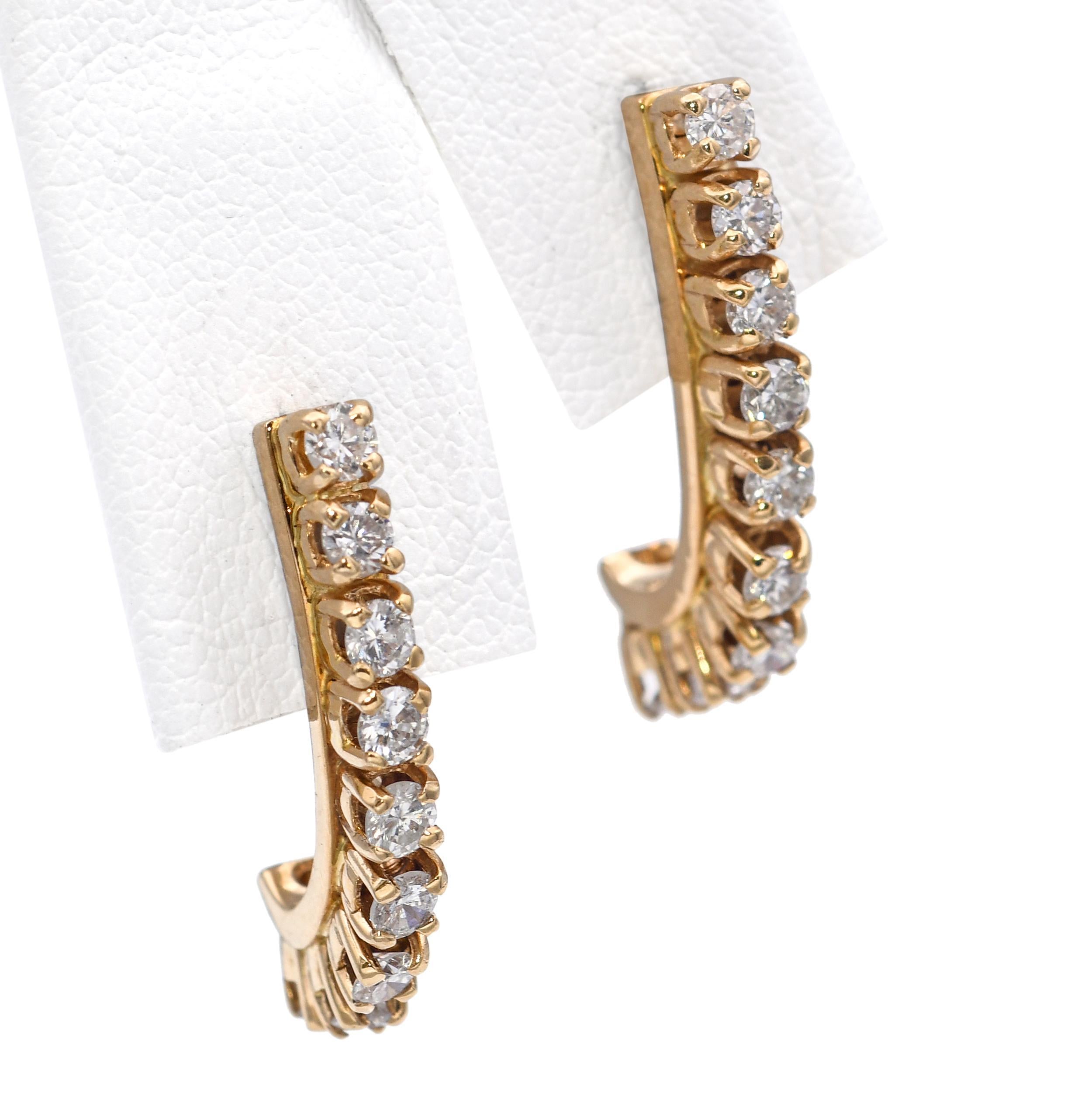 Pendientes de diamantes vintage de oro amarillo de 14k de 0,75 tcw en venta 1