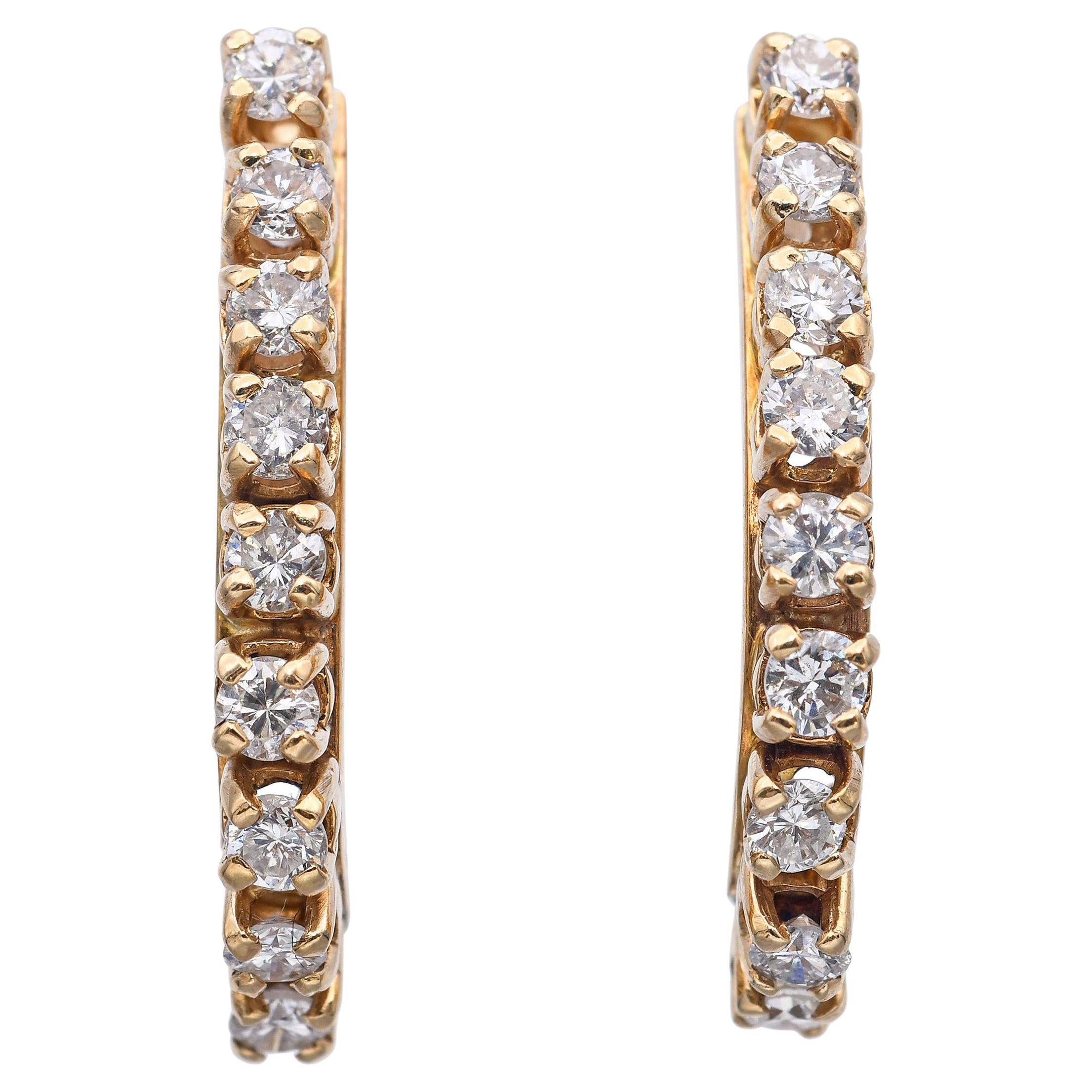 Pendientes de diamantes vintage de oro amarillo de 14k de 0,75 tcw en venta