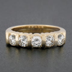 Vintage 14k Yellow Gold 0.85ctw Diamond Channel Bar 5 Stone Wedding Band Ring