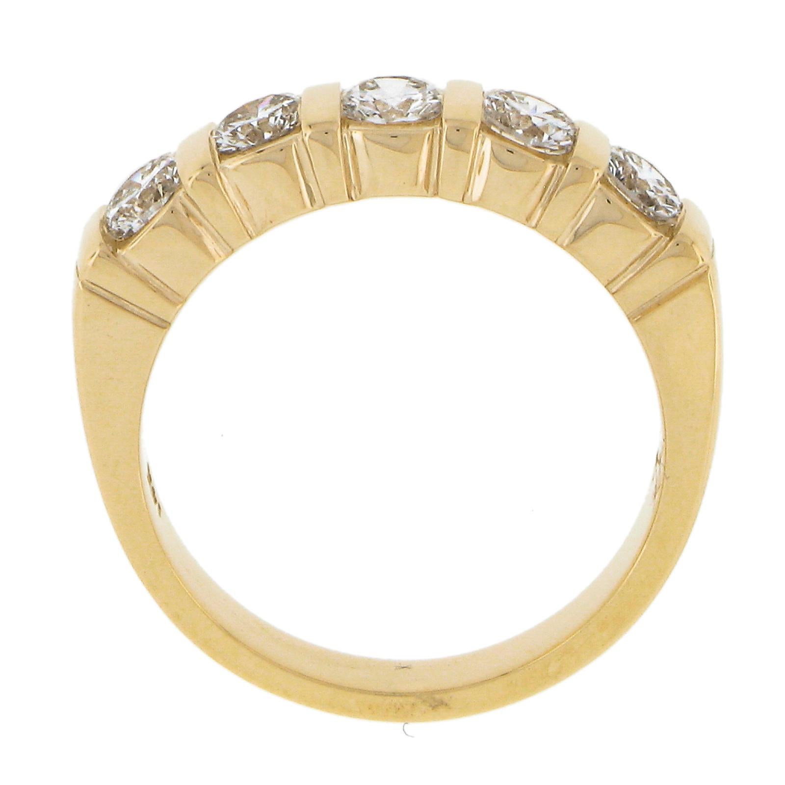 Vintage 14k Yellow Gold 0.85ctw Diamond Channel Bar 5 Stone Wedding Band Ring For Sale 2