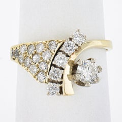 Vintage 14k Yellow Gold 0.90ctw Prong & Pave Set Diamond Statement Cocktail Ring