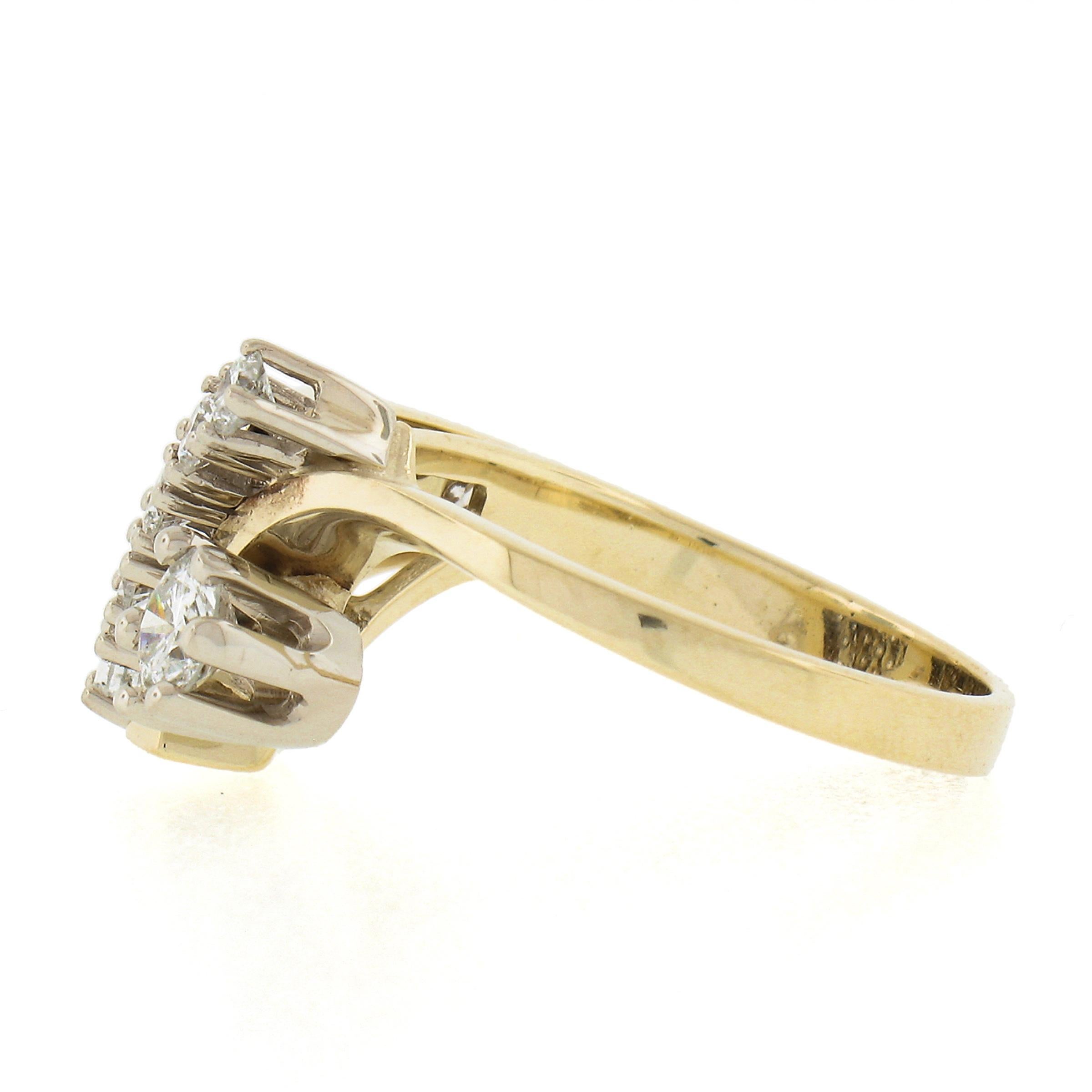 Women's Vintage 14k Yellow Gold 0.90ctw Prong & Pave Set Diamond Statement Cocktail Ring For Sale
