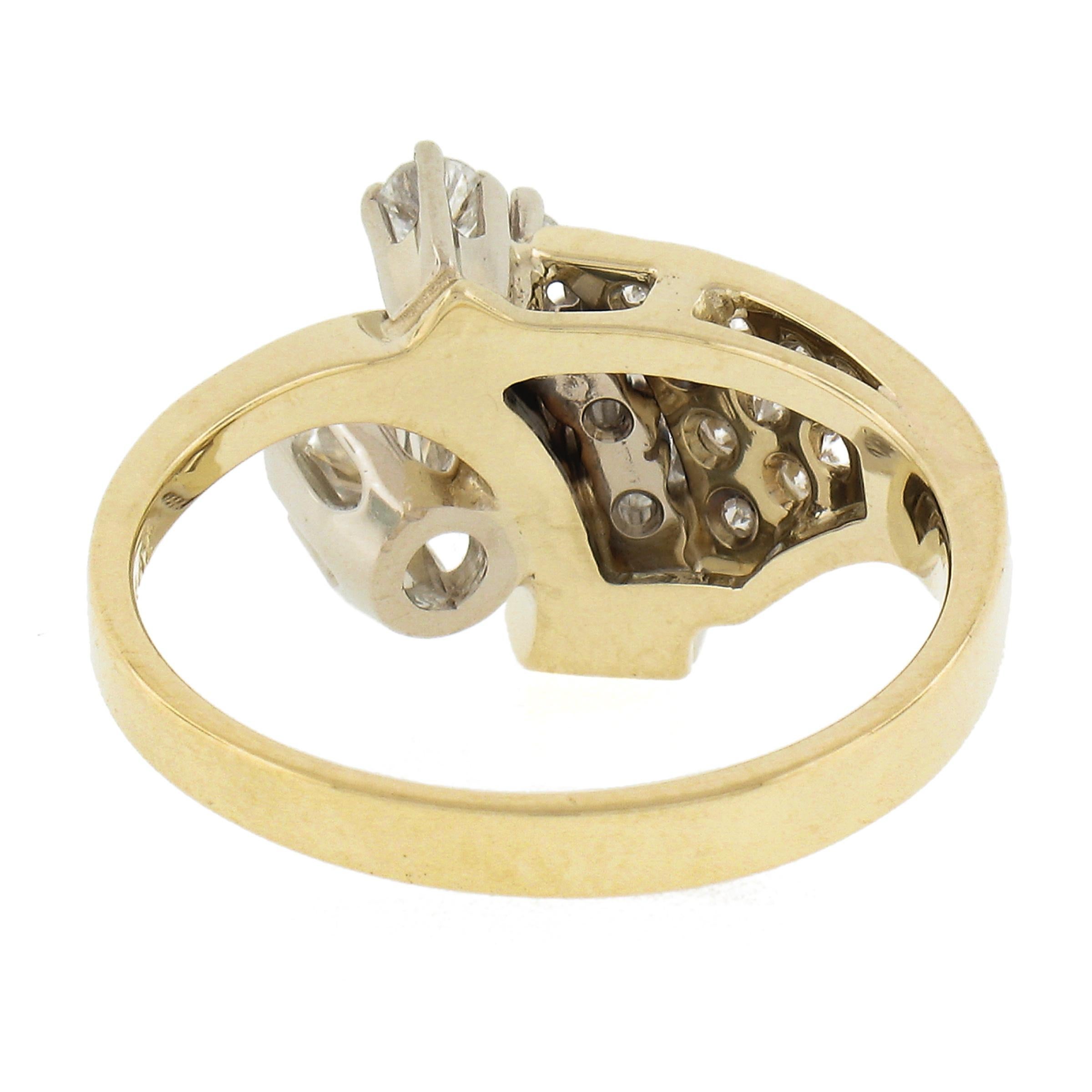 Vintage 14k Yellow Gold 0.90ctw Prong & Pave Set Diamond Statement Cocktail Ring For Sale 2