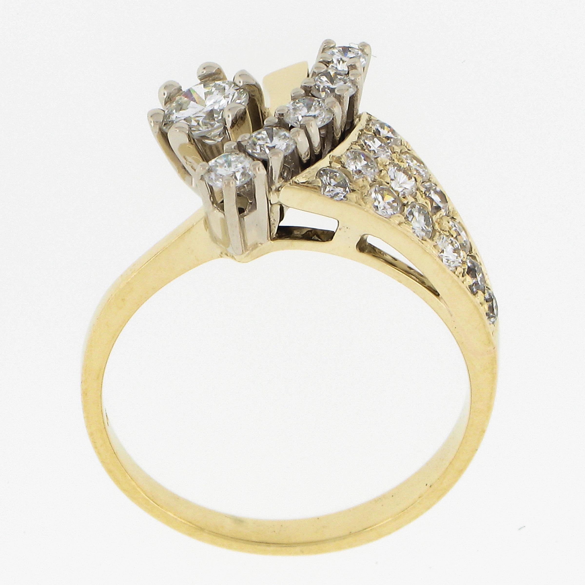 Vintage 14k Yellow Gold 0.90ctw Prong & Pave Set Diamond Statement Cocktail Ring For Sale 3