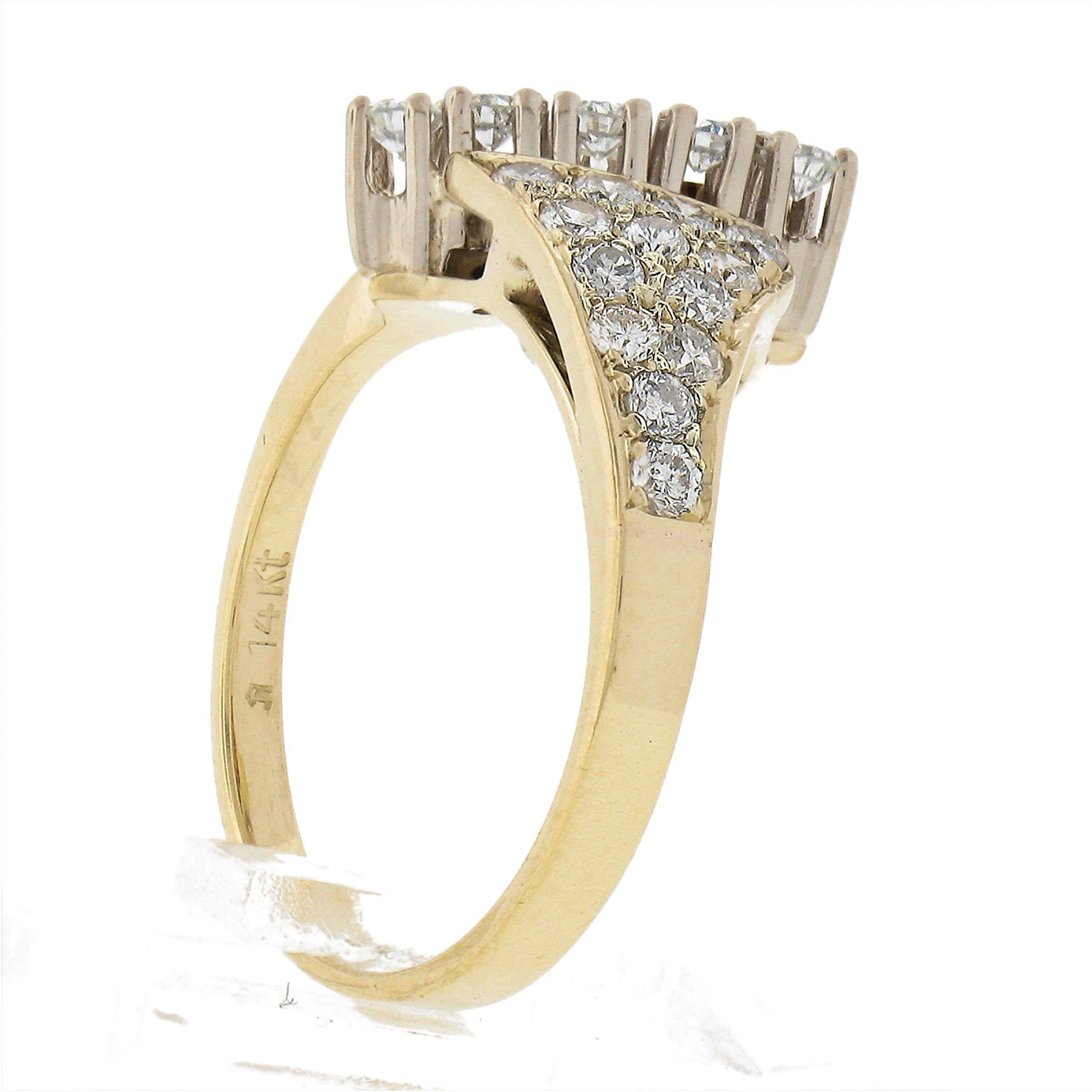 Vintage 14k Yellow Gold 0.90ctw Prong & Pave Set Diamond Statement Cocktail Ring For Sale 4