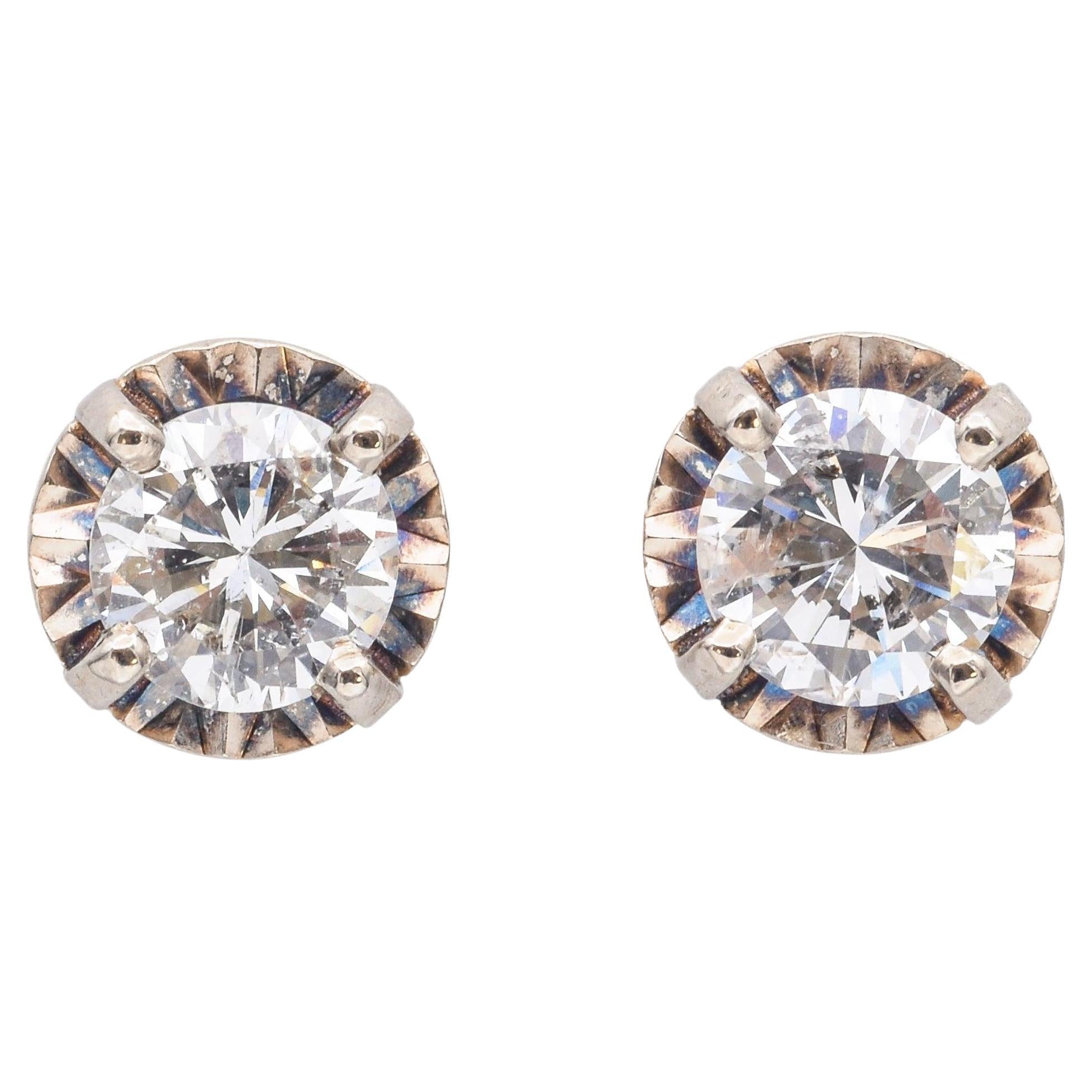 Pendientes vintage de oro amarillo de 14k con diamantes redondos de 0,90 tcw