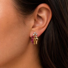 Vintage 14k Yellow Gold 0.95ctw Marquise Ruby & Diamond Petite Drop Earrings
