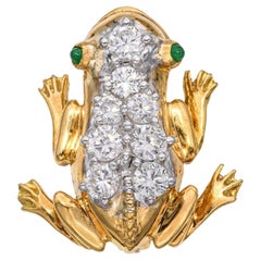 Vintage 14k Gelbgold 0,95tcw Diamant Frosch Brosche