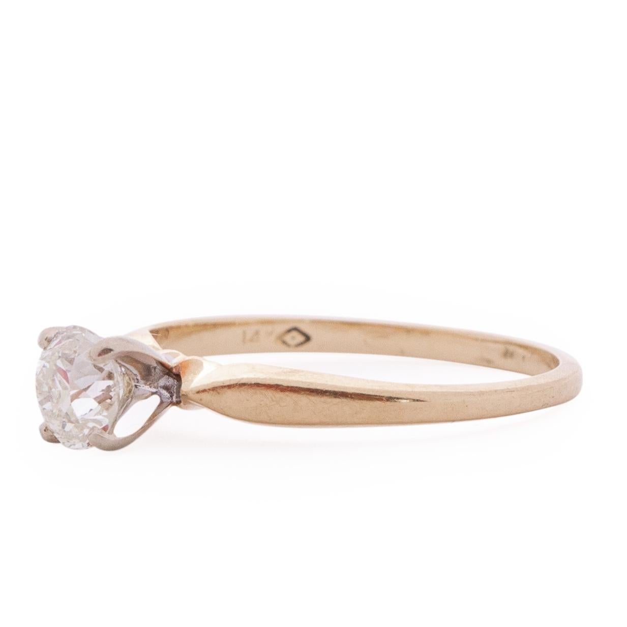 Here we have a beautiful simple petite solitaire. The Simplicity of this ring is what makes it, the delicate band holds a wonderful .45Ct diamond that is proudly displayed. Perfect for that classic vintage lover in your life.  (Metal has been tested