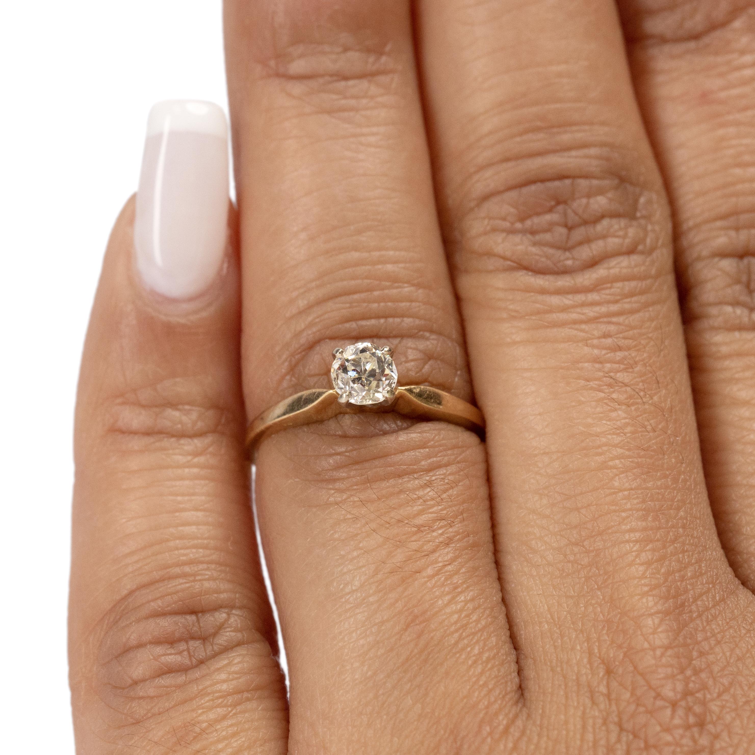 Vintage 14 Karat Yellow Gold .45 Carat Old European Diamond Solitaire Ring In Good Condition In Addison, TX