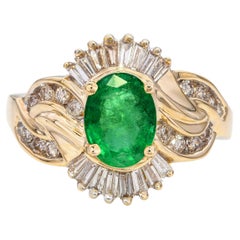 Bague vintage en or jaune 14k 1.01ct émeraude et diamant