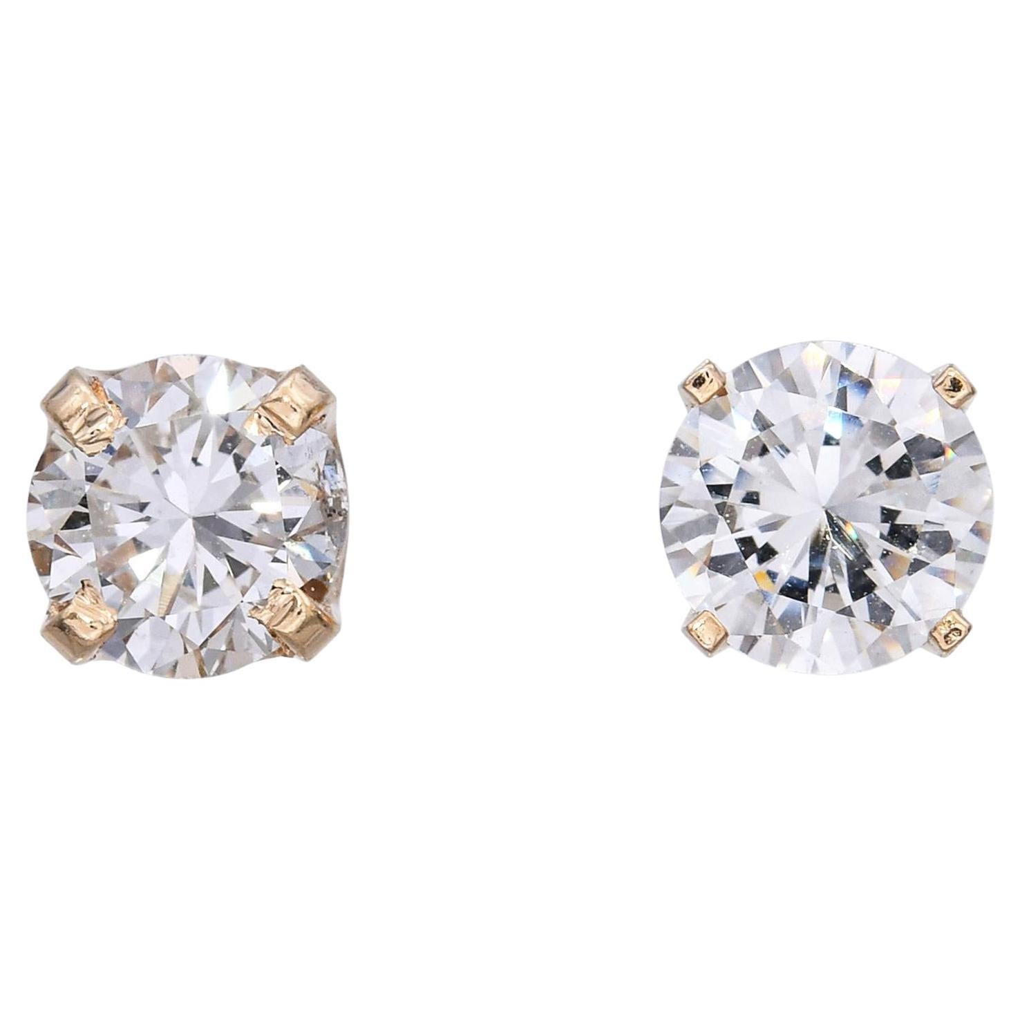 Vintage 14k Yellow Gold 1.01tcw L Si1 Diamond Stud Earrings