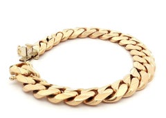 Bracciale d'epoca in oro giallo 14k con maglie cubane larghe 10,2 mm e chiusura a pressione