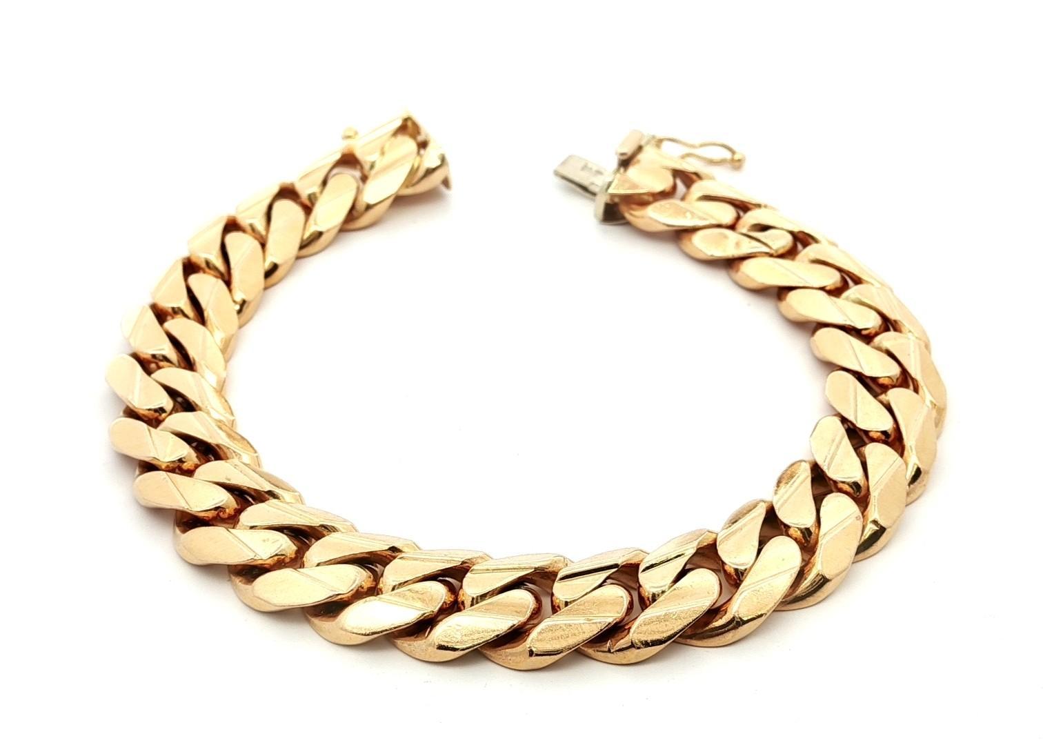 Bracciale d'epoca in oro giallo 14k con maglie cubane larghe 10,2 mm e chiusura a pressione in vendita 2