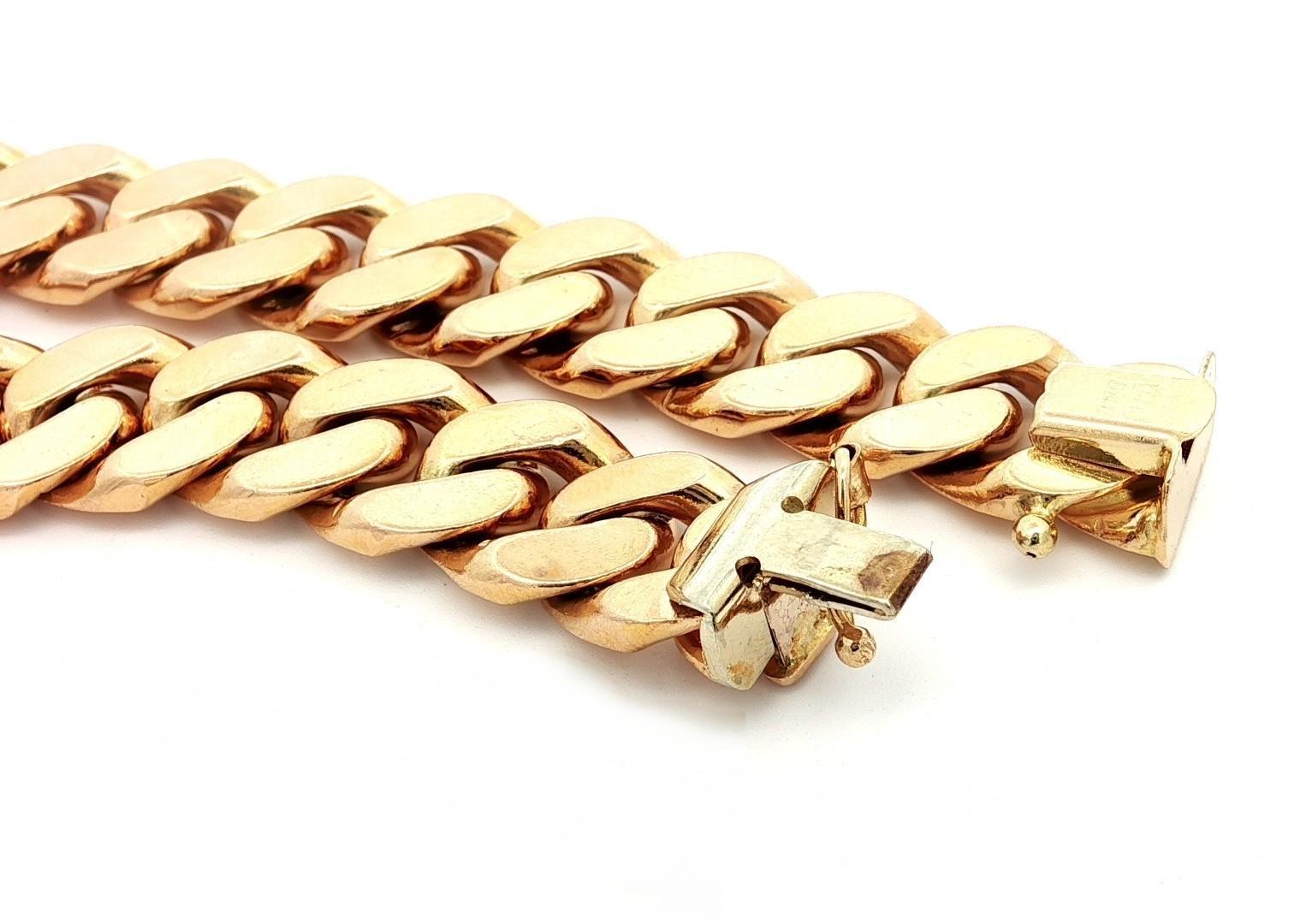 Bracciale d'epoca in oro giallo 14k con maglie cubane larghe 10,2 mm e chiusura a pressione in vendita 3