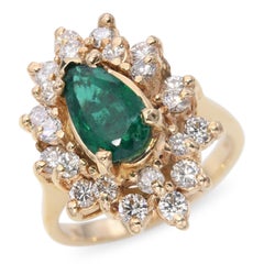 Vintage 14k Yellow Gold 1.03ct Emerald and Diamond Statement Ring