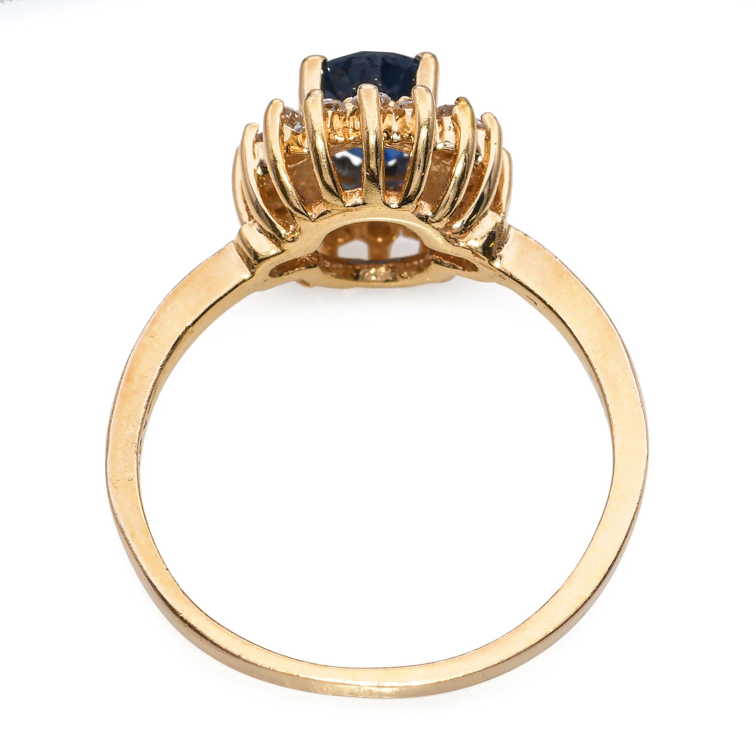 Vintage 14k Gelbgold 1,05ct Saphir Ring und Diamant Halo Ring Damen im Angebot