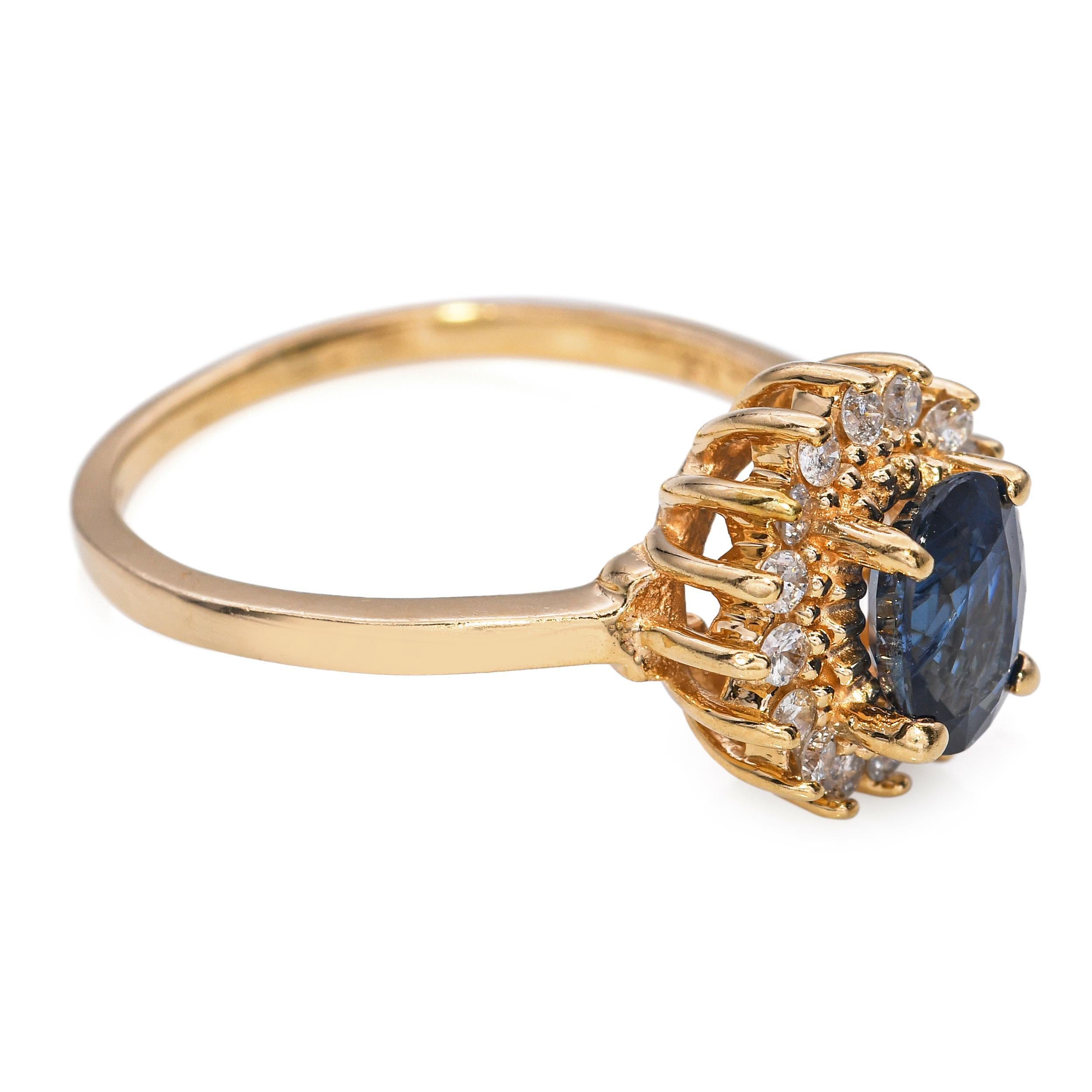 Vintage 14k Gelbgold 1,05ct Saphir Ring und Diamant Halo Ring im Angebot 1
