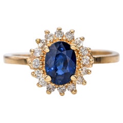 Vintage 14k Yellow Gold 1.05ct Sapphire Ring and Diamond Halo Ring