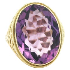 Vintage 14k Yellow Gold 10.75ct Oval Amethyst Solitaire Filigree Open Work Ring