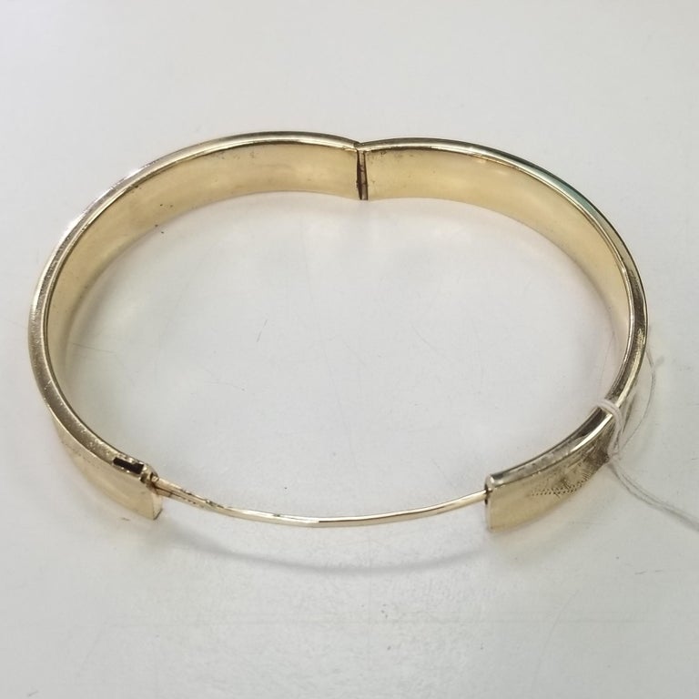 Vintage 14k Yellow Gold Concave Bangle with Engraving For Sale at 1stDibs