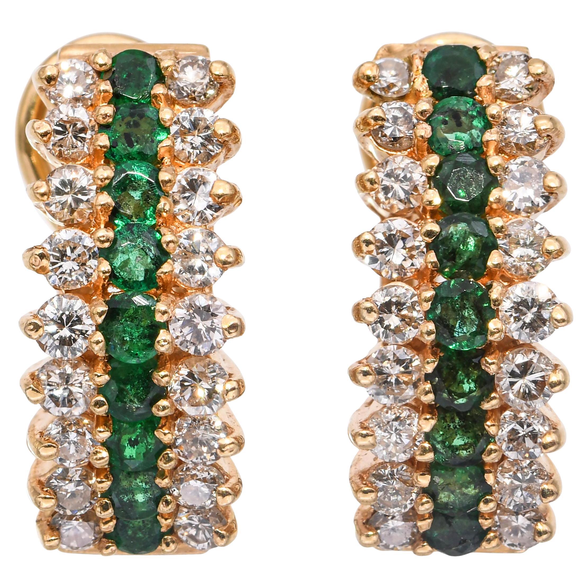 Orecchini vintage in oro giallo 14k con diamante da 1,08tcw e smeraldo da 0,64tcw