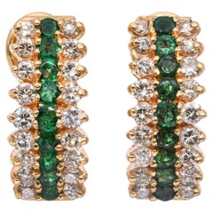 Boucles d'oreilles vintage en or jaune 14k avec 1.08tcw de diamant et 0.64tcw d'émeraude