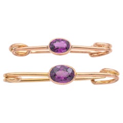 Vintage 14K Yellow Gold 1.10 TCW Rhodolite Garnet Safety Pins Pair