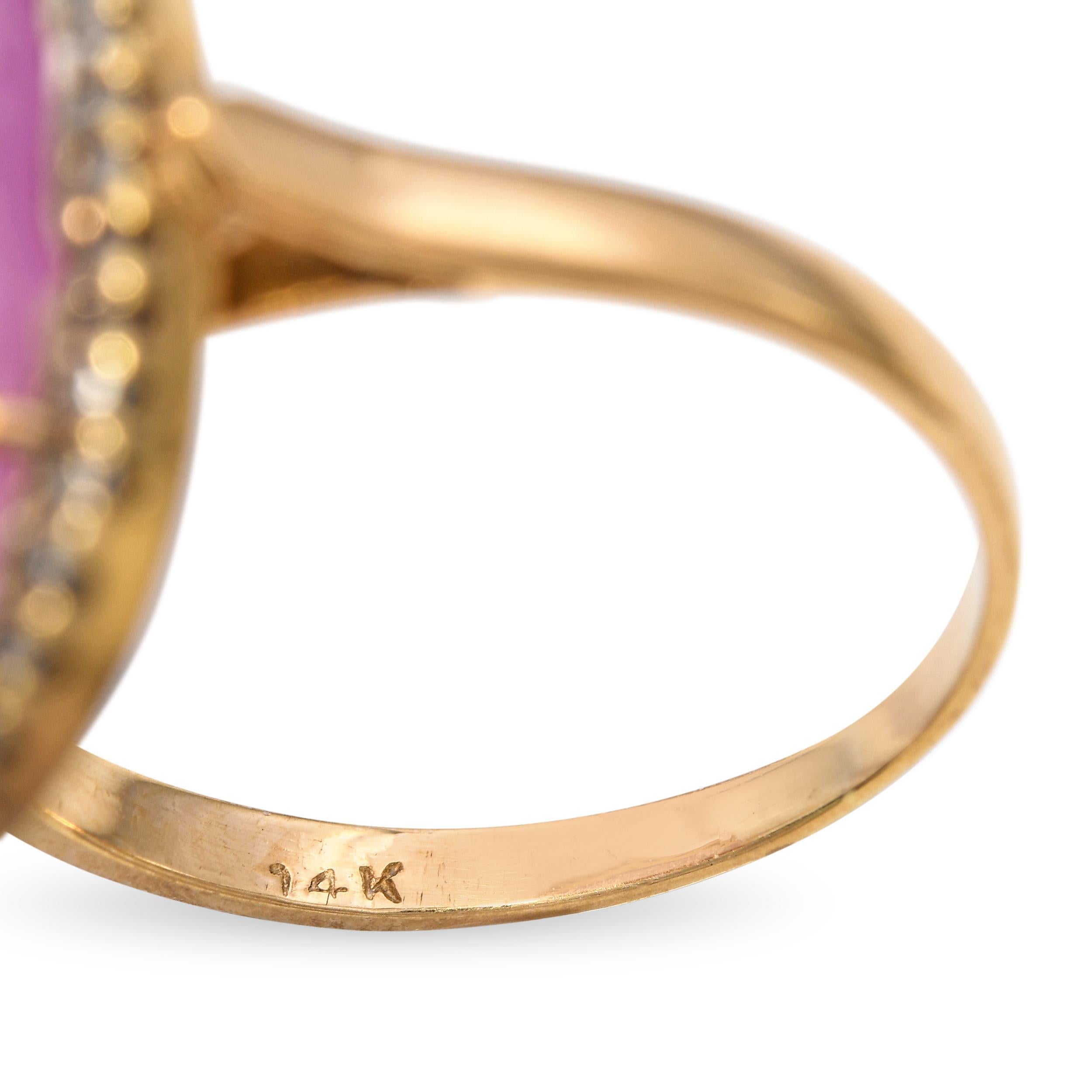 Vintage 14k Gelbgold 11,04ct Rubin und 0,21tcw Diamant Halo Ring im Angebot 2