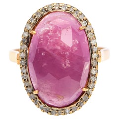 Vintage 14k Yellow Gold 11.04ct Ruby and 0.21tcw Diamond Halo Ring