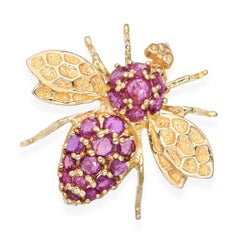 Vintage 14k Yellow Gold 1.11tcw Pink Sapphire Bee Brooch