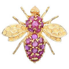 Vintage 14k Yellow Gold 1.11tcw Pink Sapphire Bee Brooch