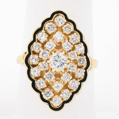 Vintage 14k Yellow Gold 1.12ctw Round Diamond Black Enamel Navette Marquise Ring