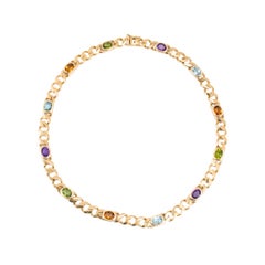 Vintage 14K Yellow Gold 11.98ctw Multi Gem Rainbow Curb Link Chain Necklace