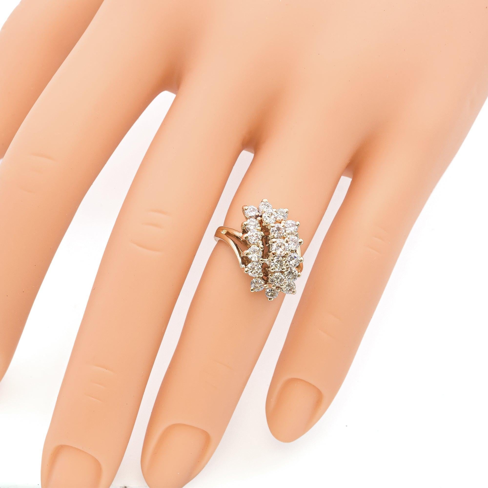 Round Cut Vintage 14K Yellow Gold 1.20 TCW Diamond Waterfall Ring