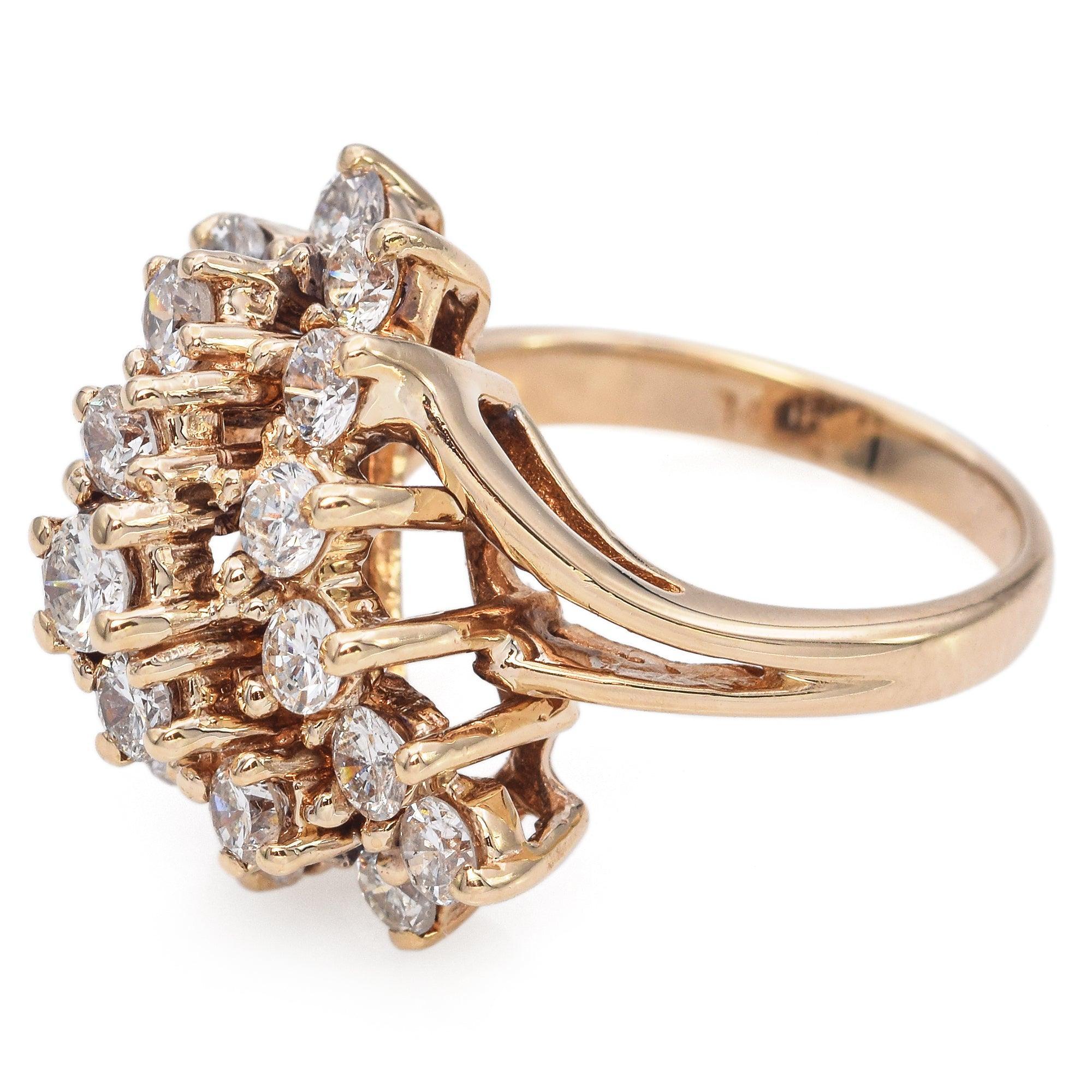 Vintage 14K Yellow Gold 1.20 TCW Diamond Waterfall Ring In Good Condition In New York, NY