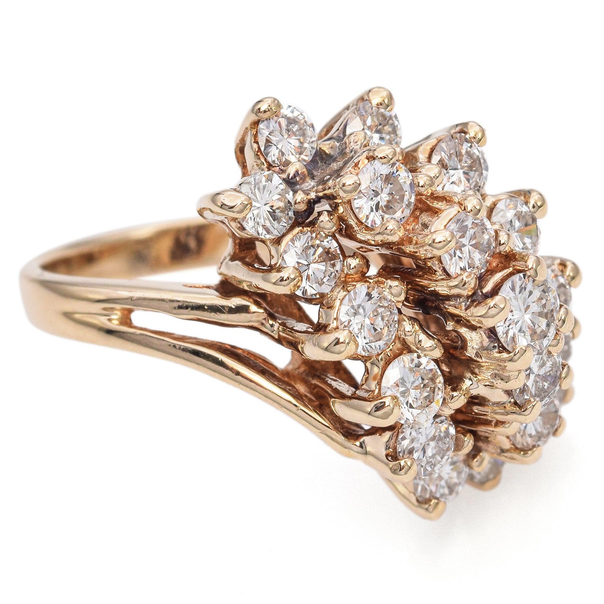 Women's Vintage 14K Yellow Gold 1.20 TCW Diamond Waterfall Ring