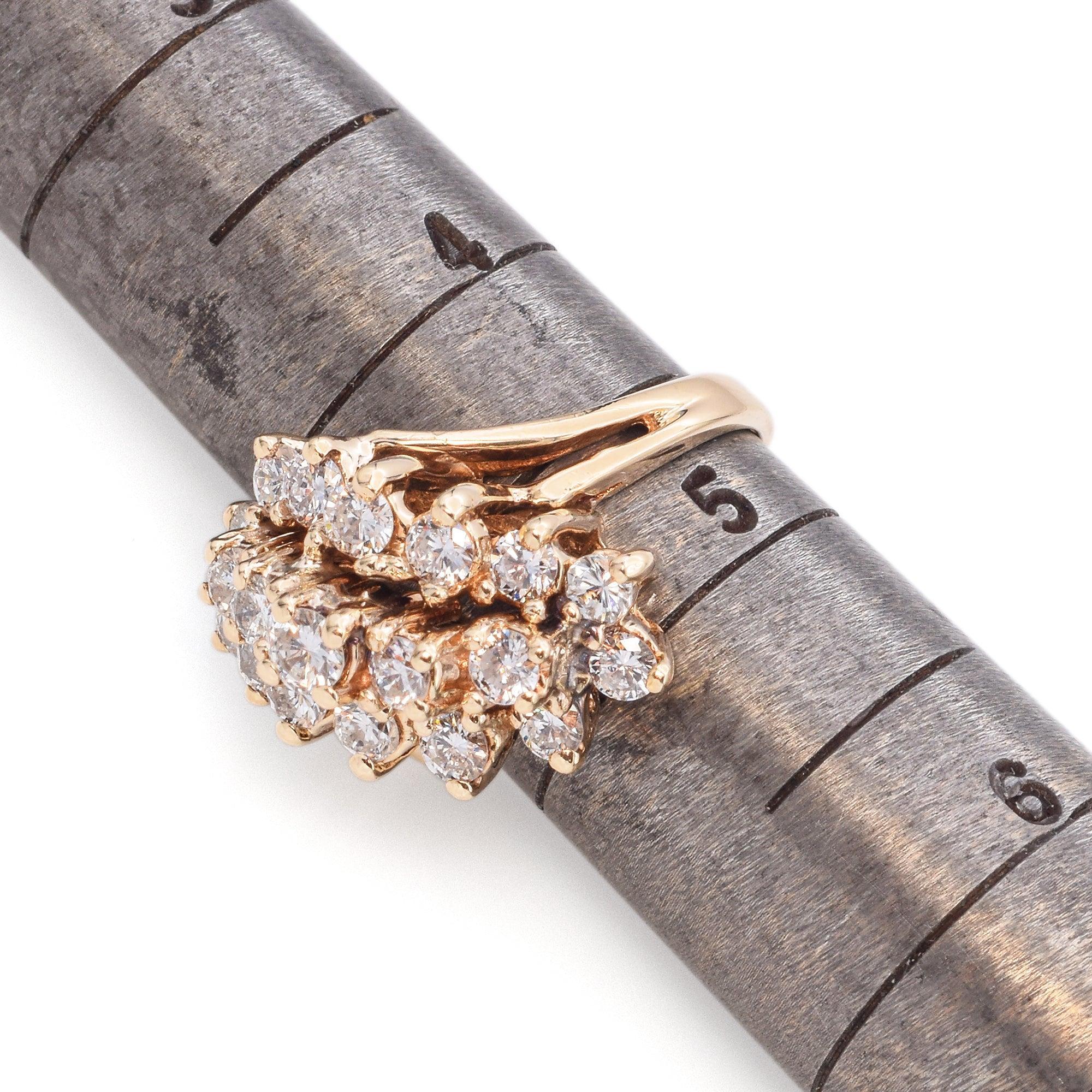 Vintage 14K Yellow Gold 1.20 TCW Diamond Waterfall Ring 2