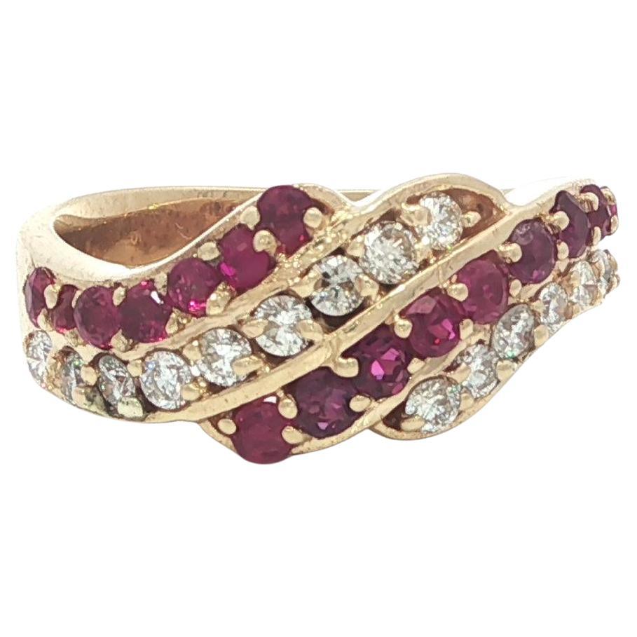 Vintage 14k Yellow Gold 1.20ctw High Quality Ruby 
Diamond 4 Row Wavy Band Ring