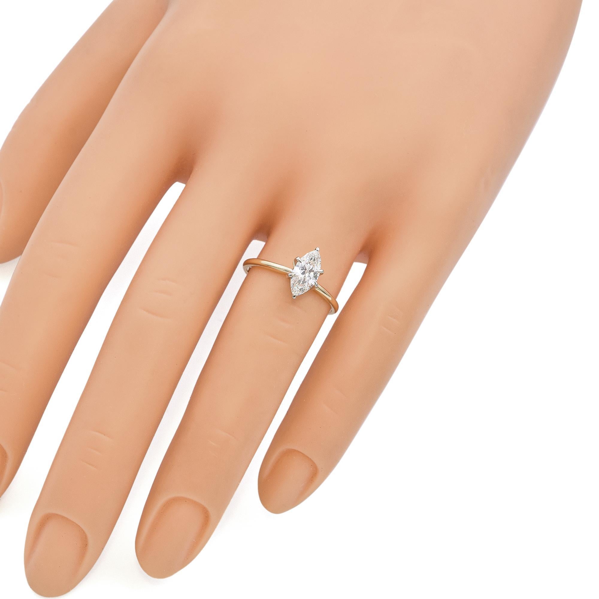 Solitär-Ring aus 14 Karat Gelbgold mit 1,25 Karat Diamant (Marquiseschliff) im Angebot