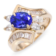 Vintage 14k Yellow Gold 1.25ct Tanzanite and Diamond Statement Ring