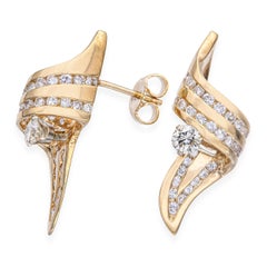 Vintage 14k Yellow Gold 1.26tcw Diamond Ribbon Earrings