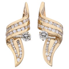 Vintage 14k Yellow Gold 1.26tcw Diamond Ribbon Earrings