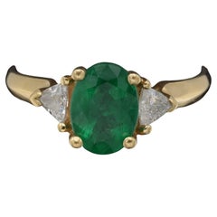 Vintage 14k Yellow Gold 1.29ct Emerald & 0.50tcw Diamond Three-Stone Band Ring