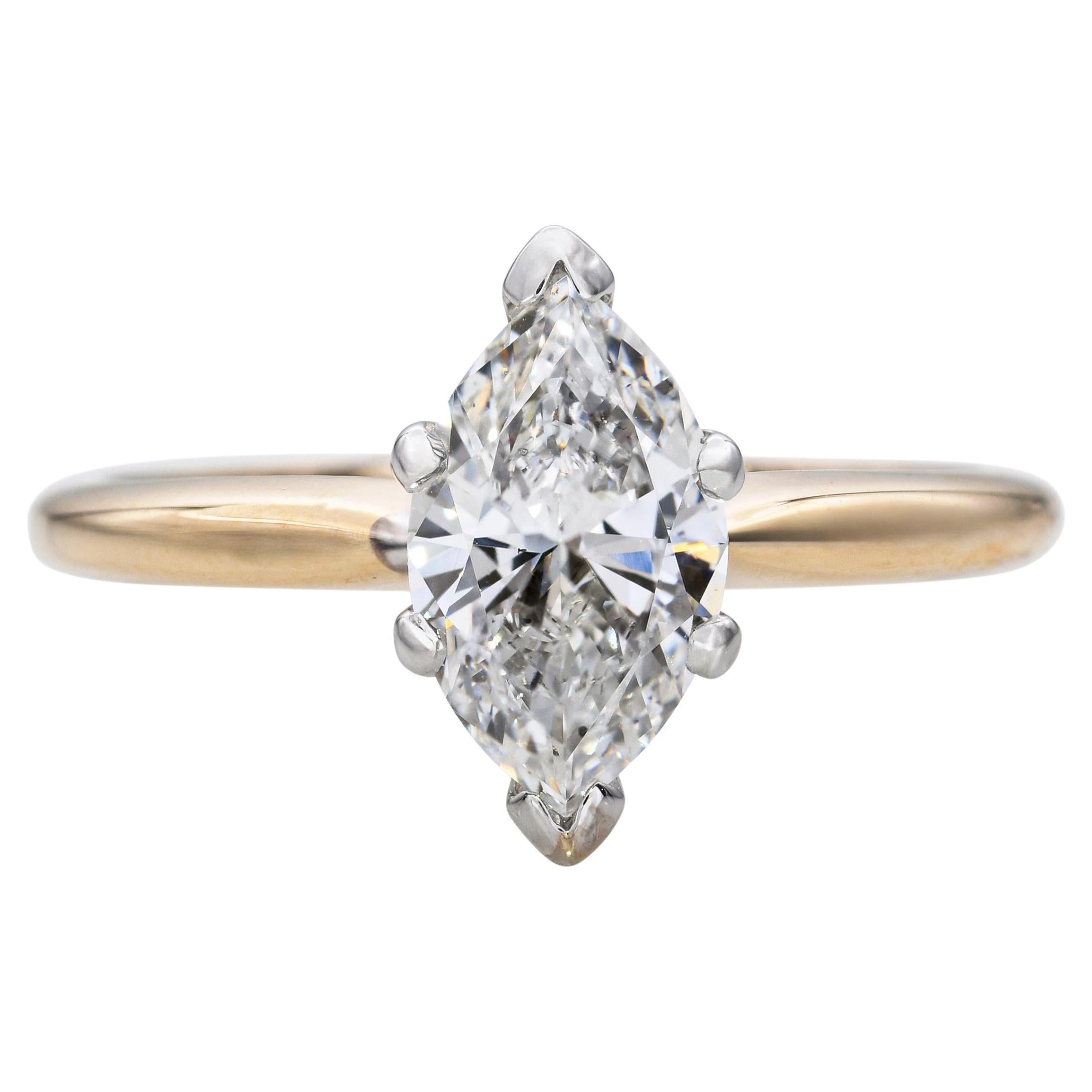 Vintage 14k Yellow Gold 1.31ct Diamond Engagement Ring en vente