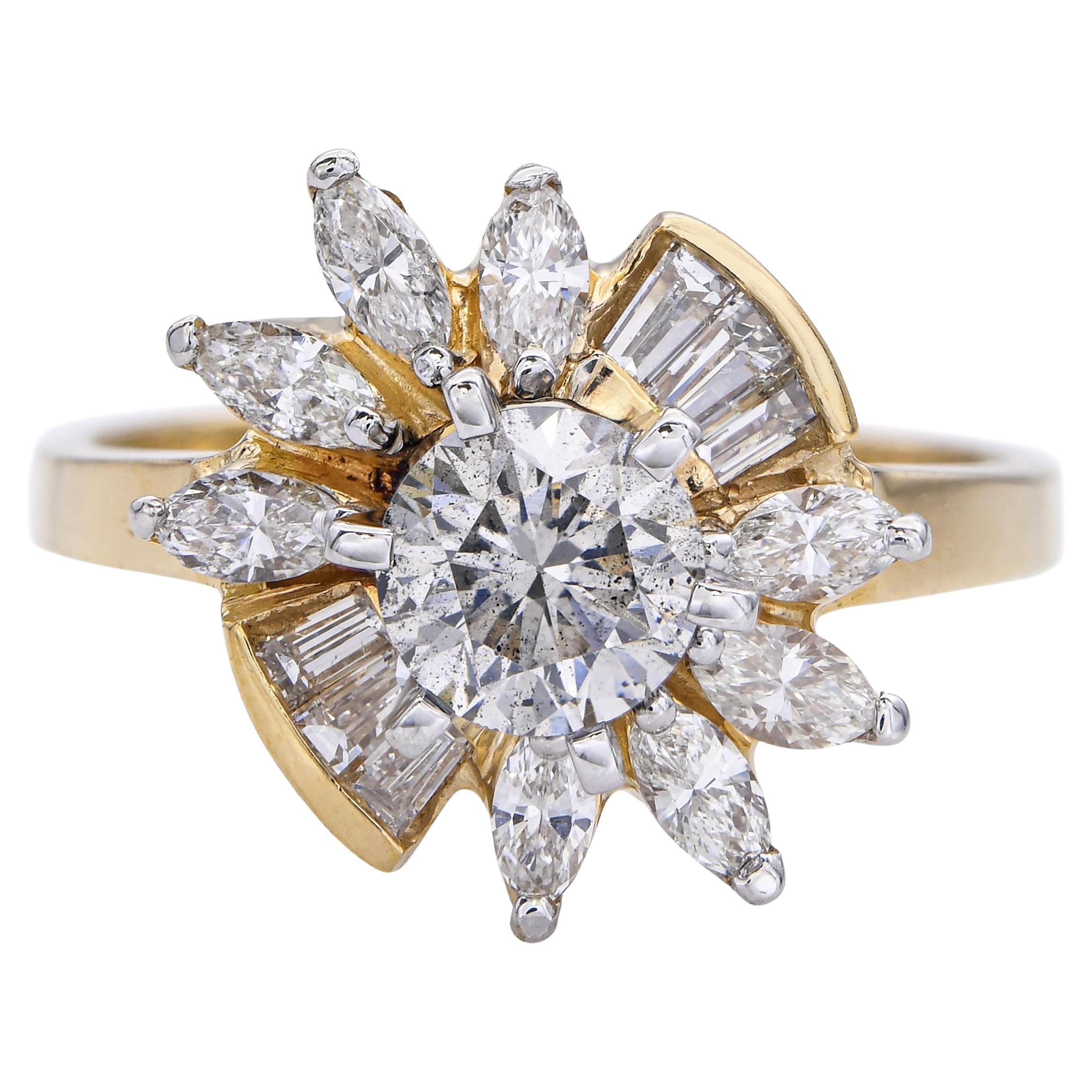 Vintage 14k Yellow Gold 1.32tcw Diamond Ring