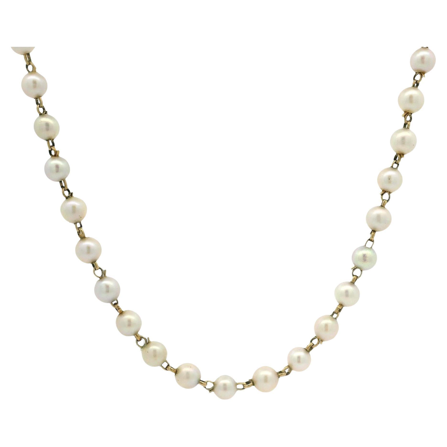 Vintage 14k Yellow Gold 13.5" Collana girocollo con perle Child & Child Chiusura ad anello a molla in vendita